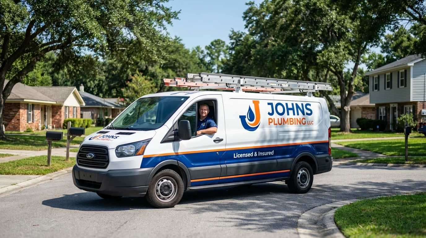 Johns Plumbing LLC service van in East Sandwich, MA