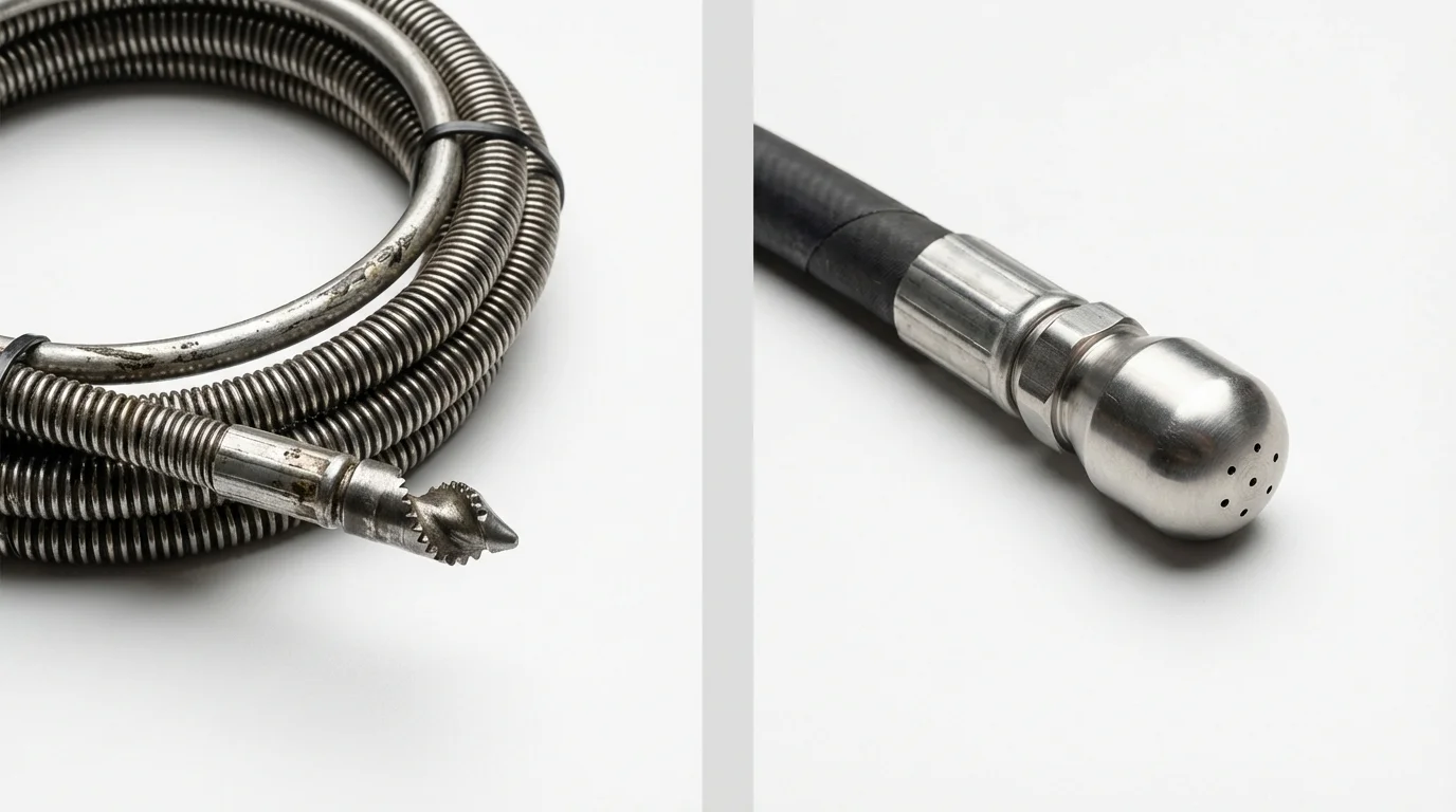 Drain snake cable and hydro jetting nozzle used for drain cleaning in East Sandwich, MA