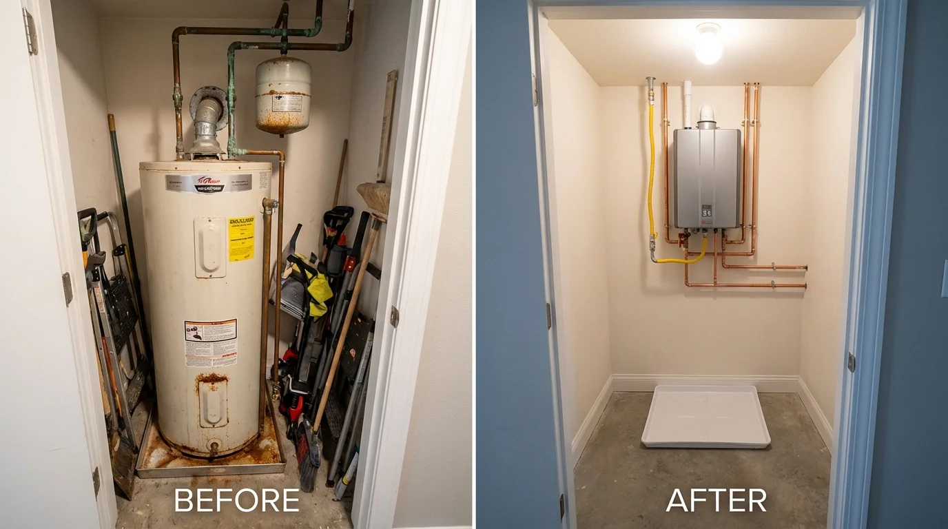 Tank water heater versus wall-mounted tankless unit comparison for East Sandwich, MA homeowners