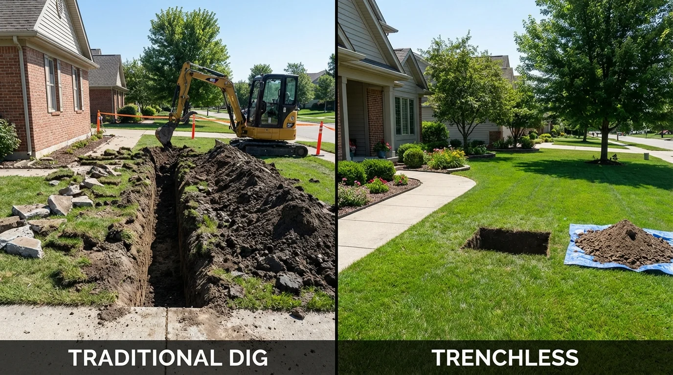 Trenchless sewer repair with minimal yard damage versus traditional excavation in East Sandwich, MA